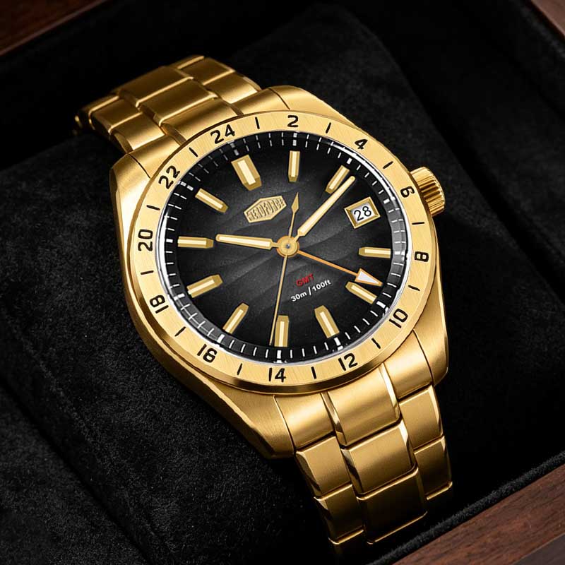 Luxury Watch La - HEROFORCE ビジネスクォーツ時計メンズ時計 GMT 日付高級男性腕時計防水発光ステンレス鋼メンズ腕時計リロイ