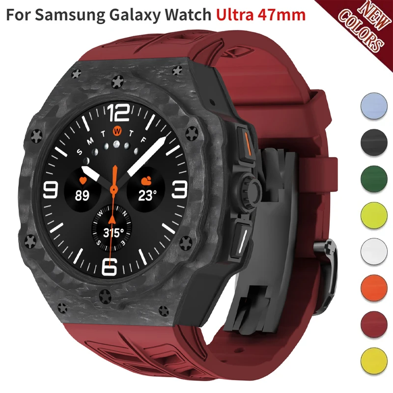 Luxury Watch Protection Film - サムスンギャラクシーウォッチ用の改良キット,ウルトラカーボンファイバーケース,スマートバンド用のフルオロラバーストラップ,DIYアクセサリー,47mm,ラグジュアリー