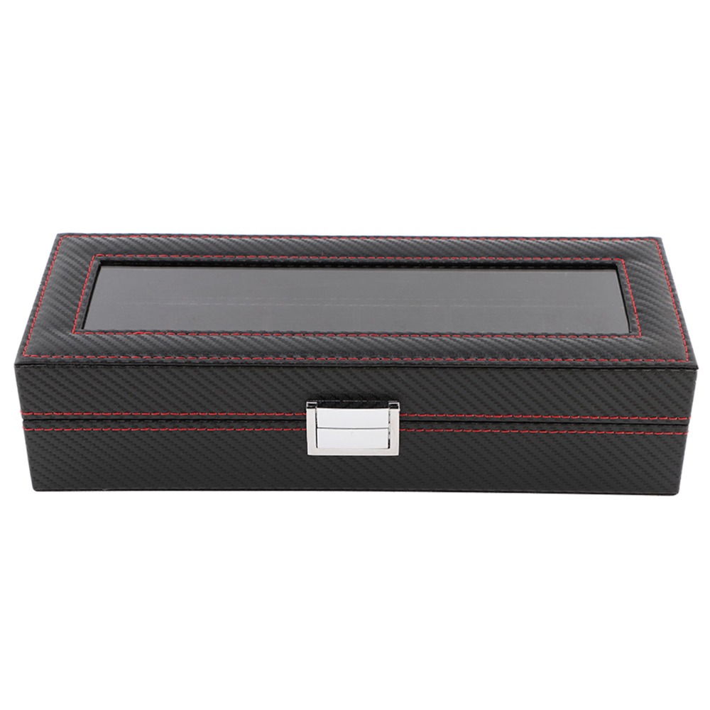 Luxury Watch Protection Film - 防塵カーボンファイバー時計ボックス 6 スロット透明窓時計ケースレッドライン高級時計収納コレクション使用