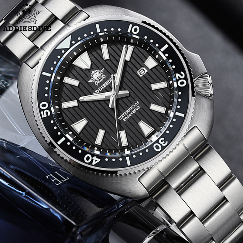 Luxury Watch Protection Film - ADDIESDIVE 新しいメンズ腕時計クォーツ腕時計サファイアガラスセラミック発光ベゼル 200 メートル防水高品質高級時計