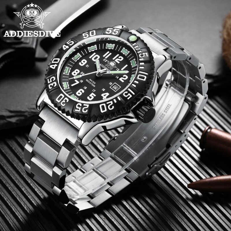 Luxury Watch Omega - アドディーダイブ男性ファッションカジュアル時計カレンダー表示50m防水チューブ発光時計ブラックダイヤル回転ベゼルクォーツ時計