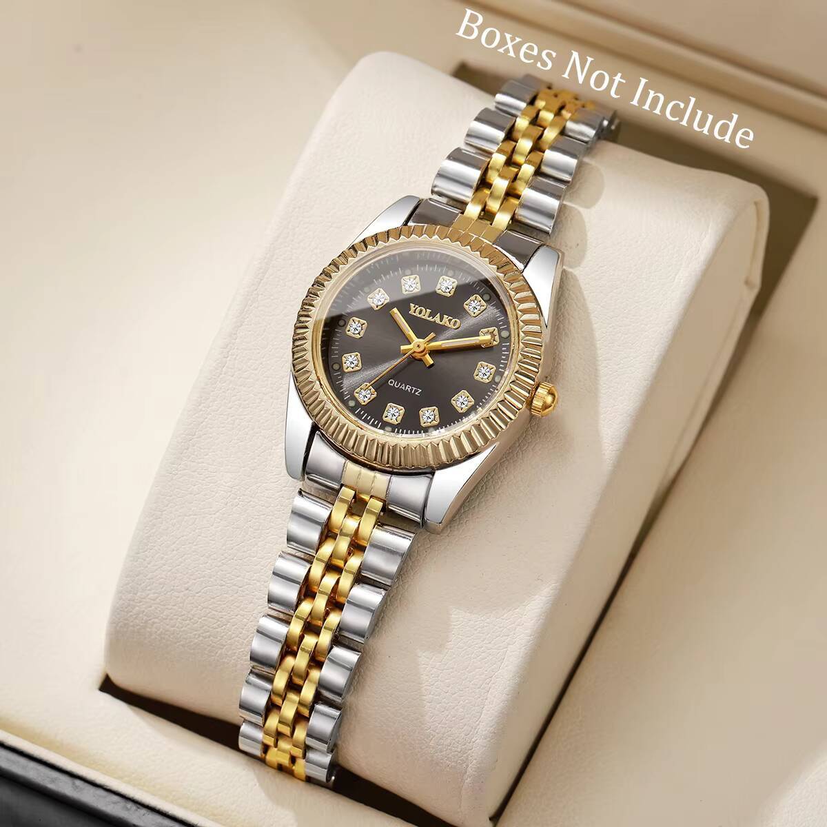 Luxury Watch Holder - ファッションラインストーン女性用クォーツ時計高級ステンレススチールバンドカレンダー腕時計レロジオフェミニノ時計ギフト（箱なし）