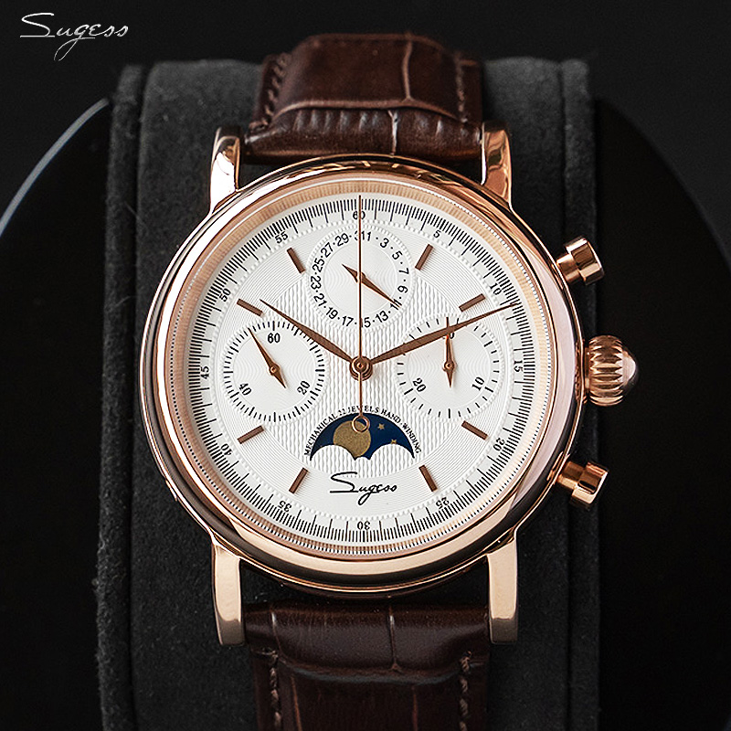Gestess-男性用機械式時計,オリジナルの移動式クロノグ - Moonphase Complication Watch のレビューと価格