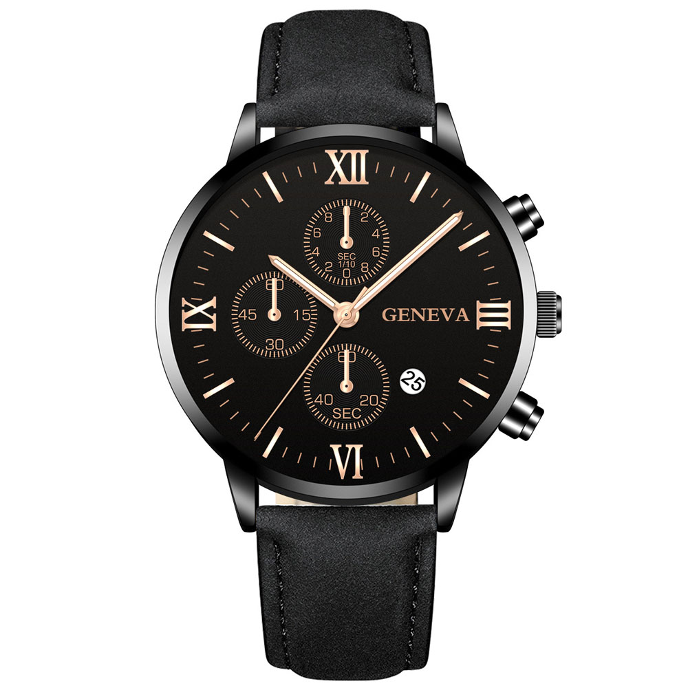 ジュネーブファッション男性日付合金ケース合成皮革アナログクォ - Luxury Watch Protection Film のレビューと価格