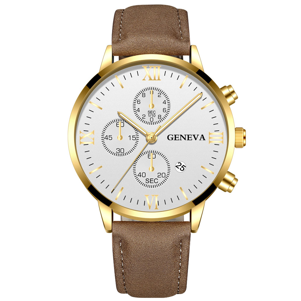 ジュネーブファッション男性日付合金ケース合成皮革アナログクォ - Luxury Watch Protection Film のレビューと価格