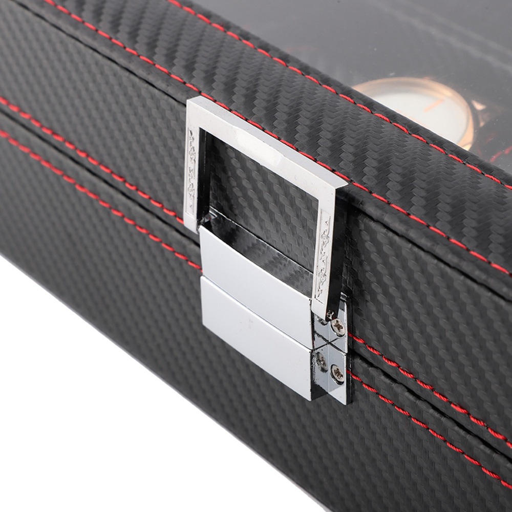 防塵カーボンファイバー時計ボックス 6 スロット透明窓時計ケ - Luxury Watch Protection Film のレビューと価格