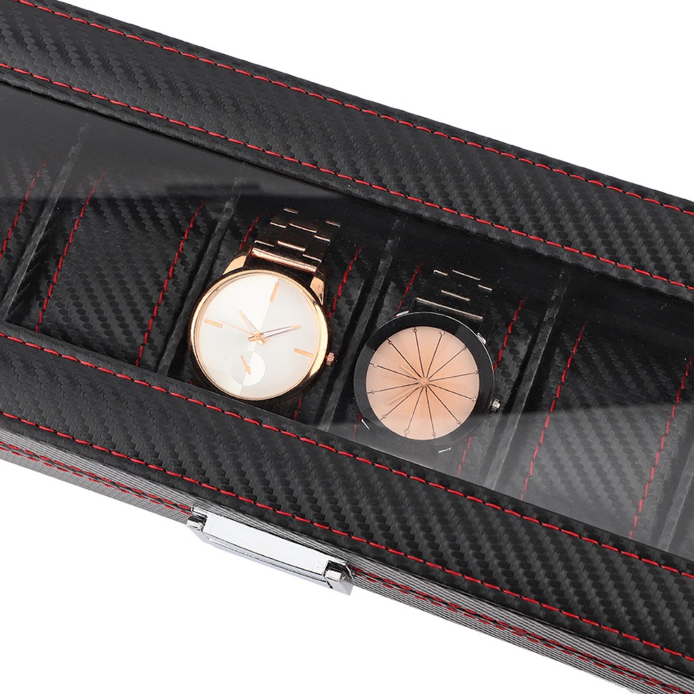 防塵カーボンファイバー時計ボックス 6 スロット透明窓時計ケ - Luxury Watch Protection Film のレビューと価格