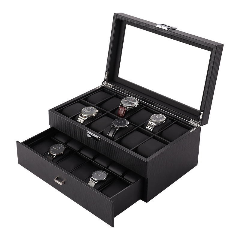 高級時計ボックスオーガナイザーブラックPUレザー二重層24ス - Luxury Watch Protection Film のレビューと価格