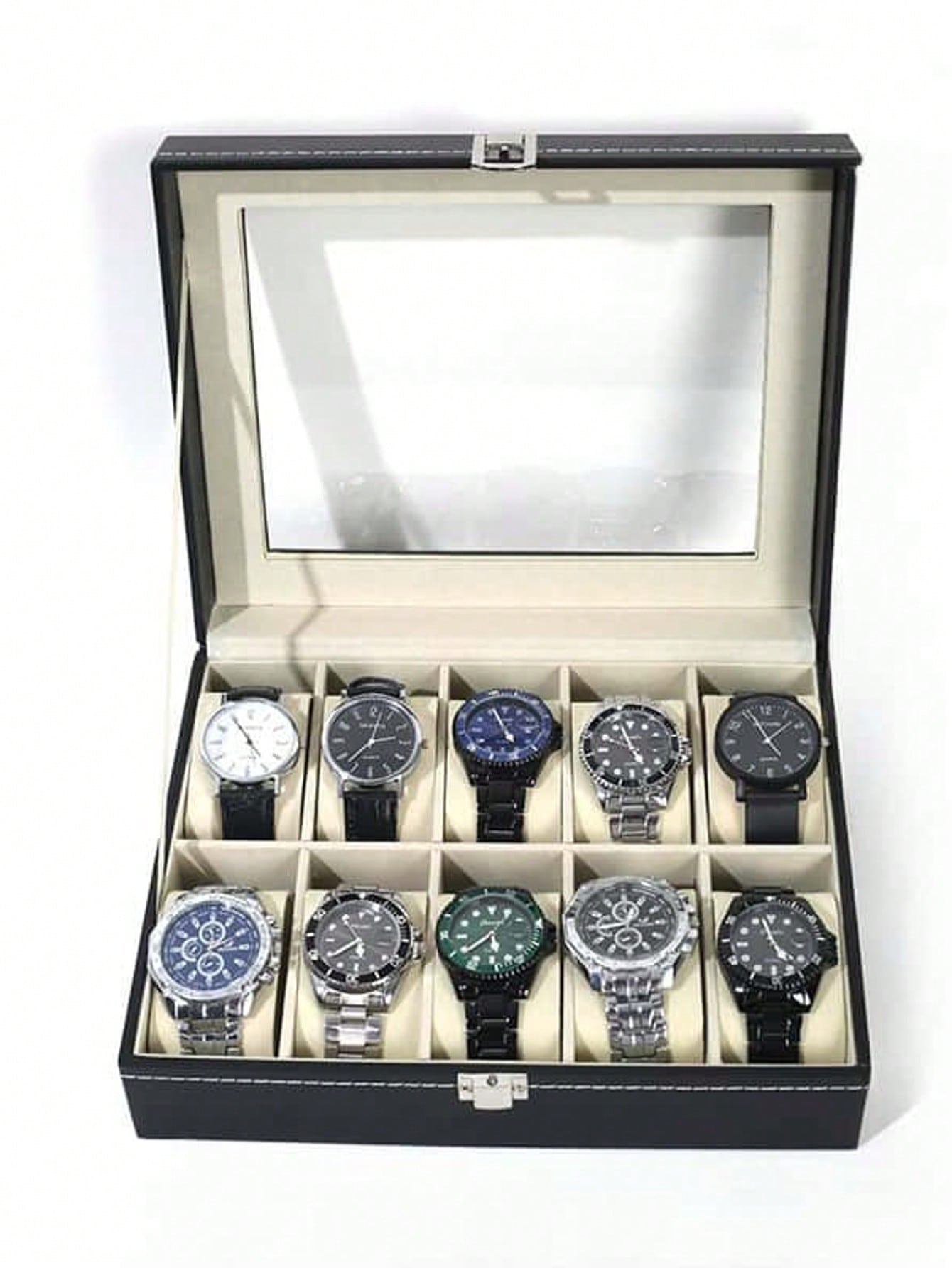 ロック付きレザー時計ボックス、大容量時計ディスプレイケース、 - Luxury Watch Holder のレビューと価格