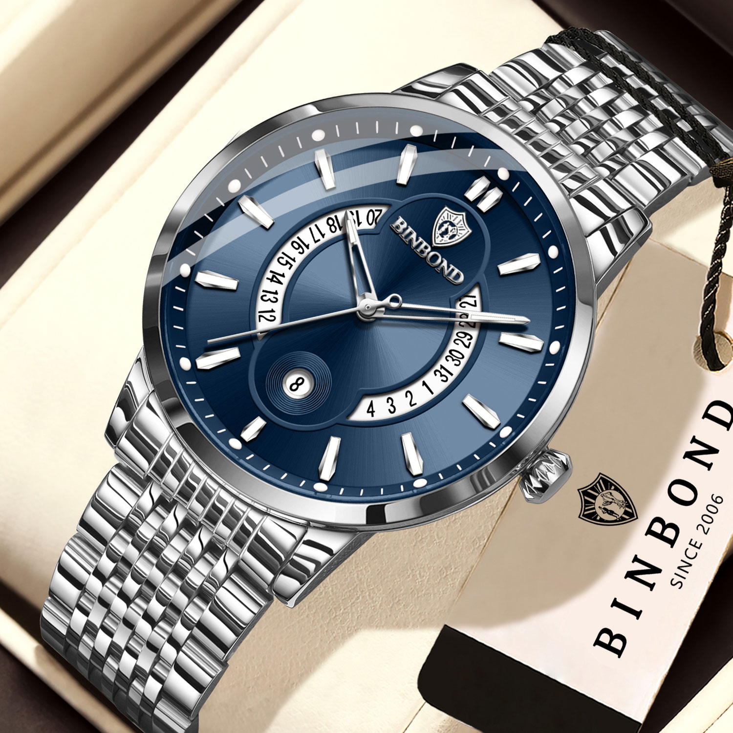 BINBONDオリジナル発光防水自動日付メンズ腕時計ステンレ - Luxury Watch Holder のレビューと価格