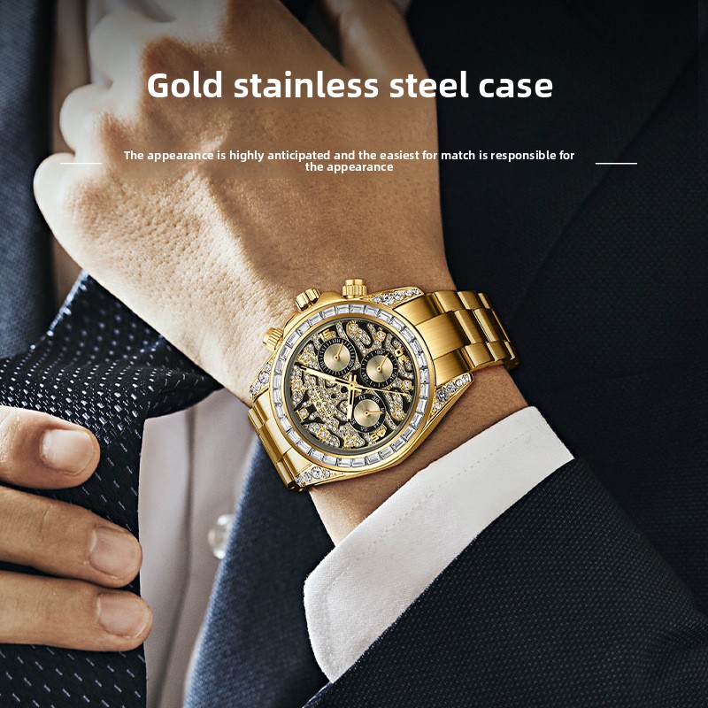 ステンレススチール製ニューゴールド6針ムーンフェイズスケルト - Moonphase Complication Watch のレビューと価格